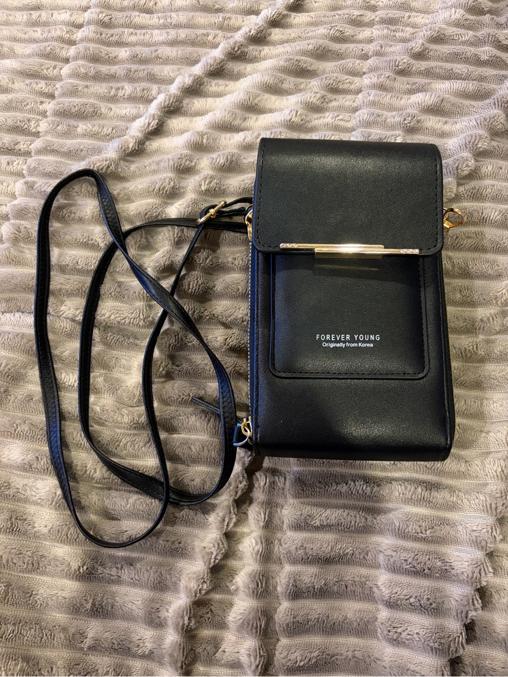 Forever Young Black Mini Crossbody with Gold Bar Detail